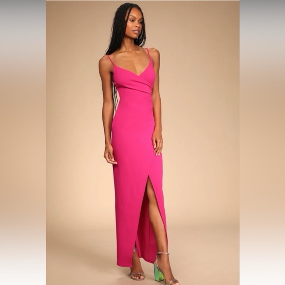 Lulu's Pink Asymmetrical Maxi Dress with Slit